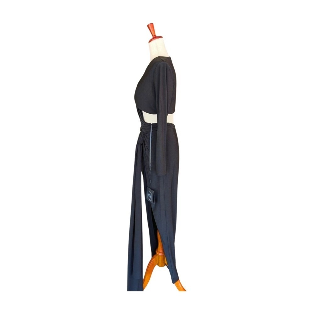 NWT IEENA for Mac Duggal Black Jersey High Slit Cutout Evening Gown Size 4 - Picture 5 of 10